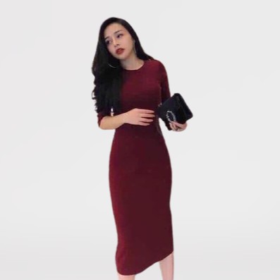 Đầm body nữ Bingshop len tăm dáng dài tay lỡ form ôm vải dày