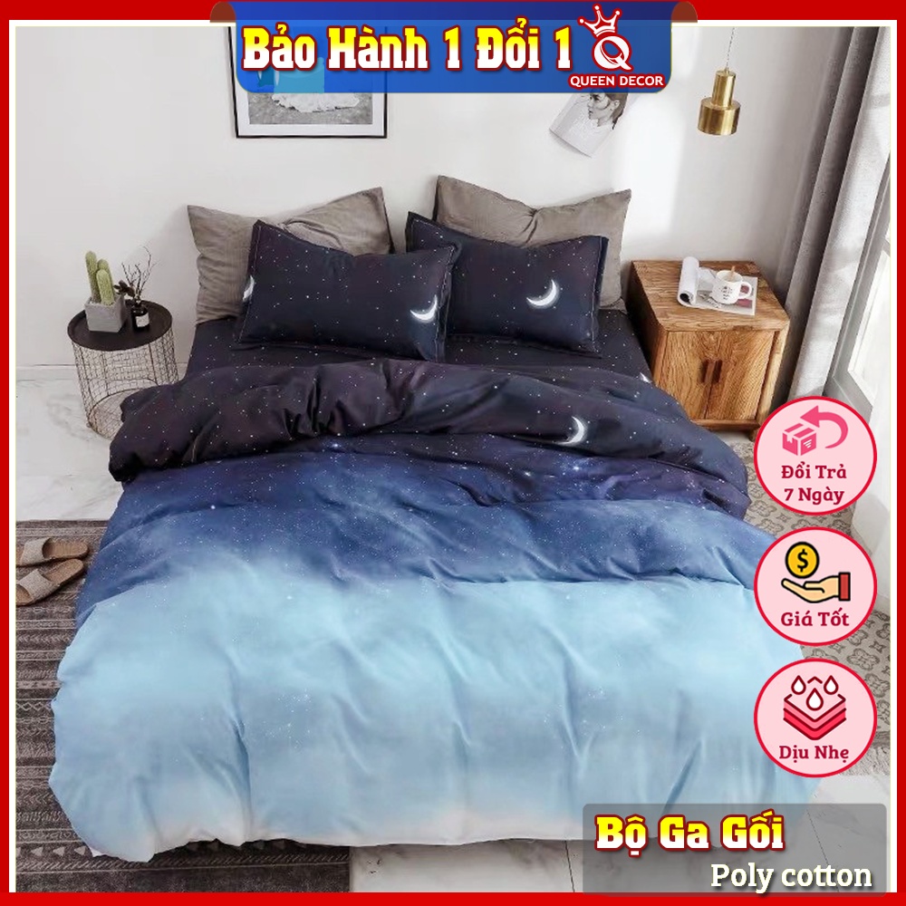 Bộ Chăn Ga Gối, Ga Giường Cotton Poly Set 4 Món, 5 Món M2, M6, M8, 2M2 Hè Thu, Miễn Phí Bo Chun - Queen Decor