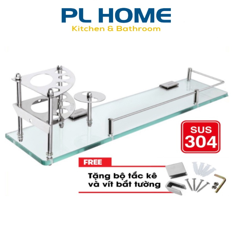 Kệ nhà tắm để bàn chải kem đánh răng kiếng loại dày inox 304