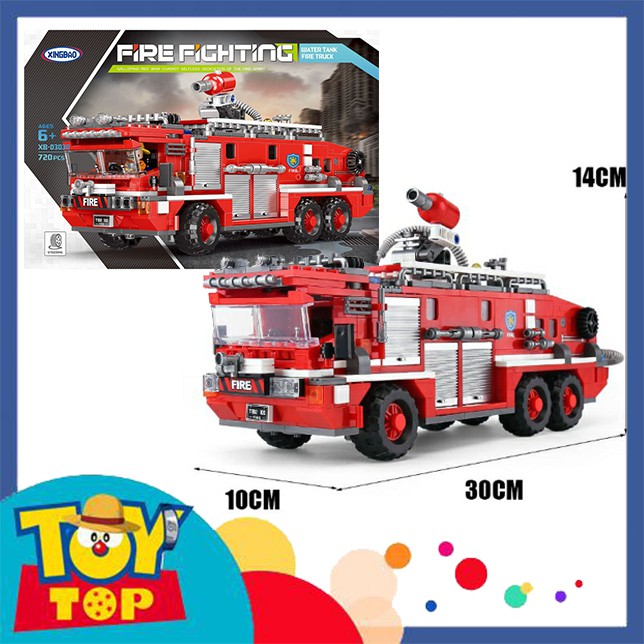 Bộ đồ chơi xếp hình ghép xe cảnh sát cứu hỏa chứa nước - lắp ráp xe phun nước chữa cháy Xingbao 03030