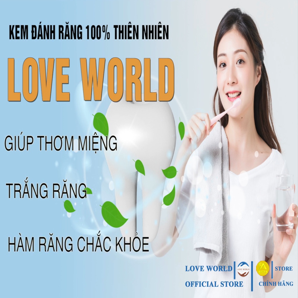 Kem Đánh Răng Chống Hôi Miệng Ê Buốt Loét Lợi Chảy Máu Chân Răng Bạc Hà Thiên Nhiên Love World Cho Trẻ Em Thơm Miệng