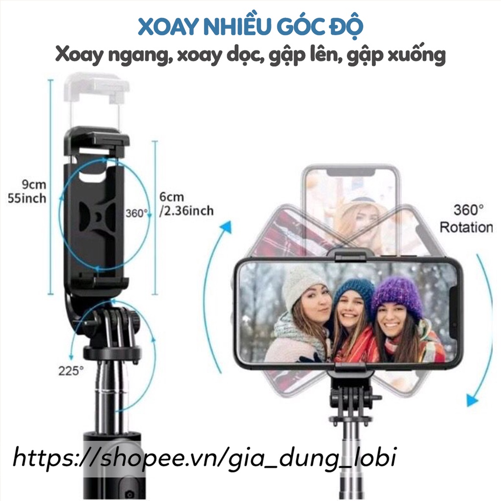 Gậy chụp ảnh 3 chân có đèn led Q02S gậy tự sướng selfie chụp hình bluetooth điều khiển từ xa xoay nhiều góc độ