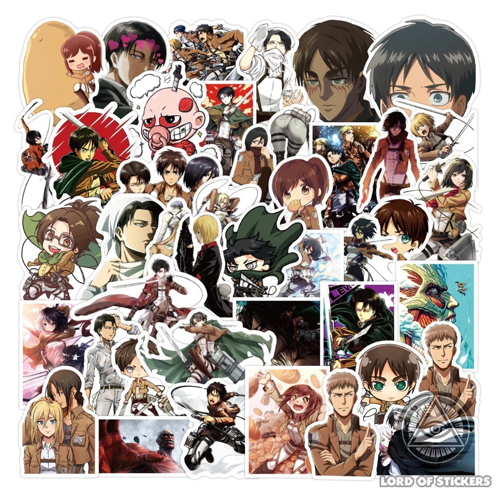 Set 100 Sticker Attack On Titan, Hình Dán Anime Manga Levi Eren Chống Thấm Nước Trang Trí Mũ Bảo Hiểm, Laptop, Xe, Sổ
