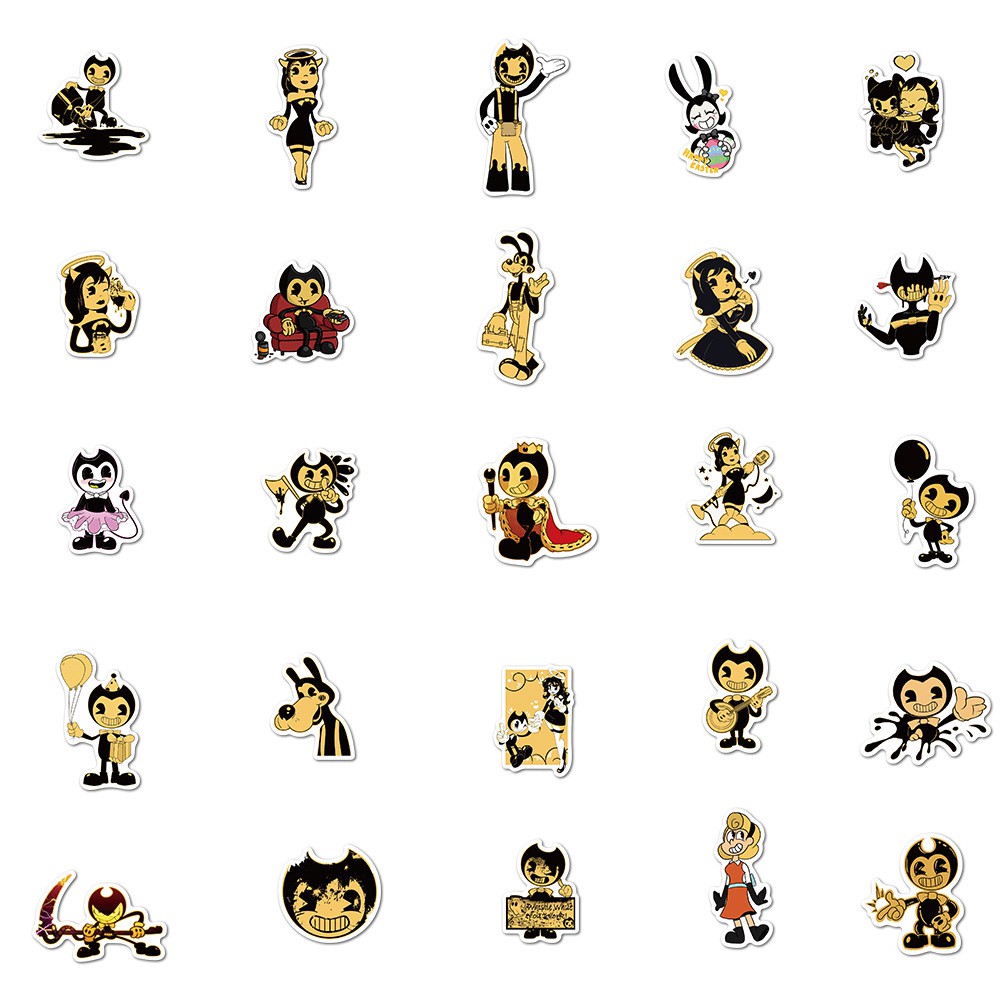 Set 50 miếng sticker dán trang trí hình game sinh tồn kinh dị Bendy and the Ink Machine