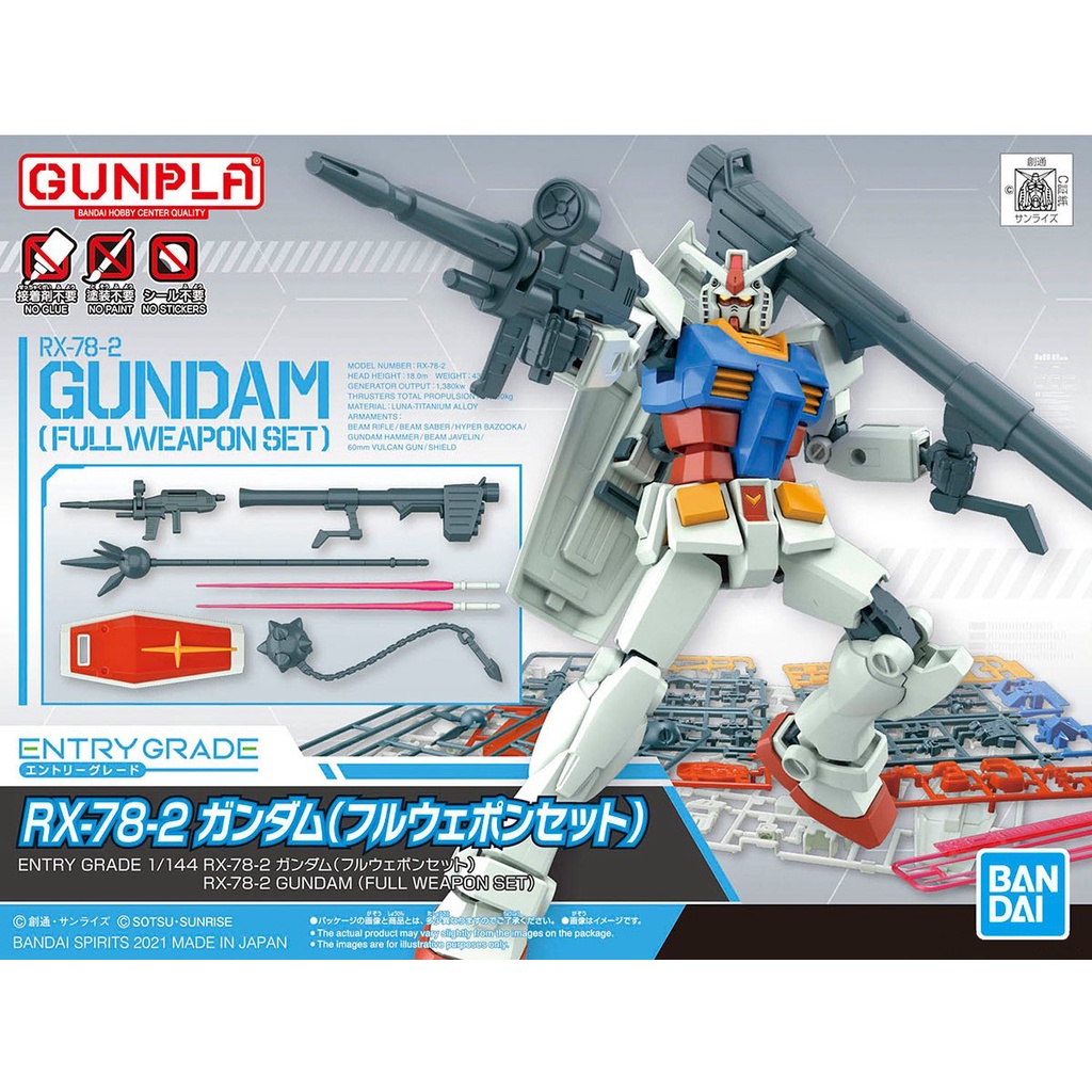 Mô hình Gundam Bandai Entry Grade RX-78-2 Gundam (Full Weapon Set) 1/144 MS Gundam [GDB]