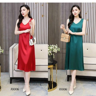 Đầm sát nách vải lụa satin thời trang mùa hè cho nữ bao xinh