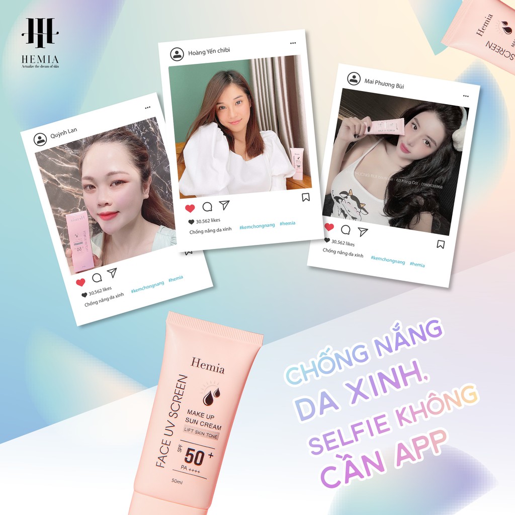 Combo 2 kem chống nắng Hemia nhập khẩu Hàn Quốc chính hãng dưỡng trắng nâng tone SPF50+ thấm mướt nhanh, mịn màng