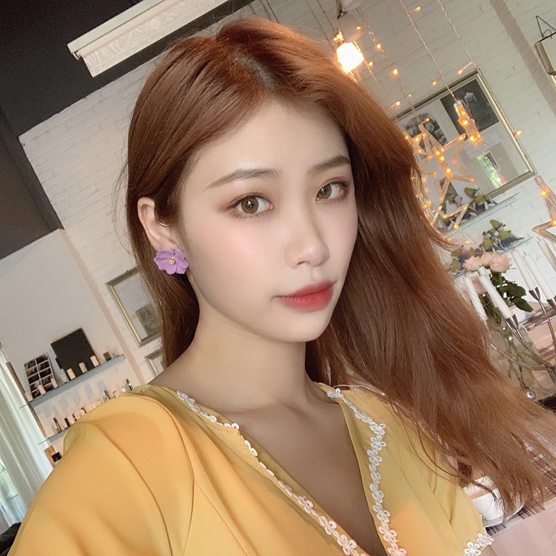 Khuyên Tai Hình Bông Hoa Màu Tím Phong Cách Hàn Quốc Cổ Điển Thời Trang