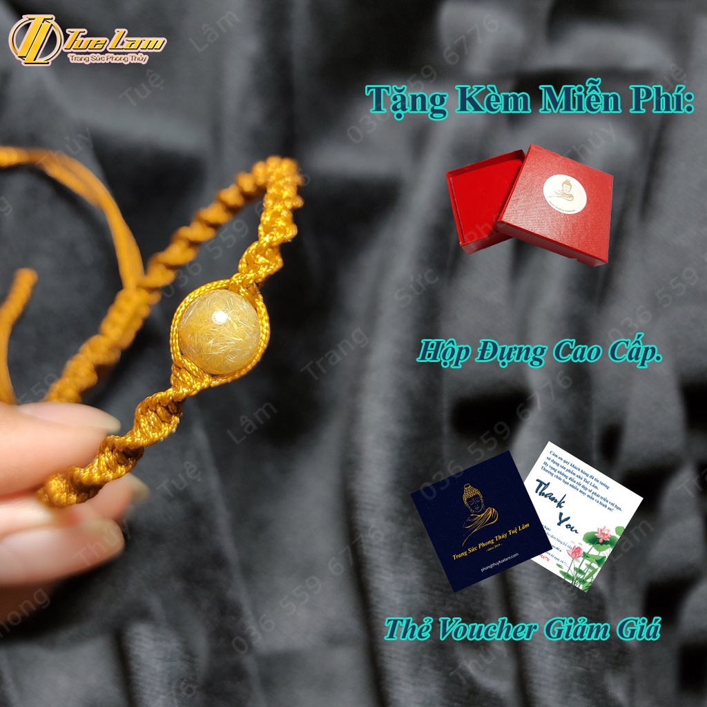 Vòng tay may mắn nữ dây chỉ bện hạt thạch anh tóc vàng 9 li kiểu xoắn gen xinh xắn, hợp mệnh - Tuệ Lâm