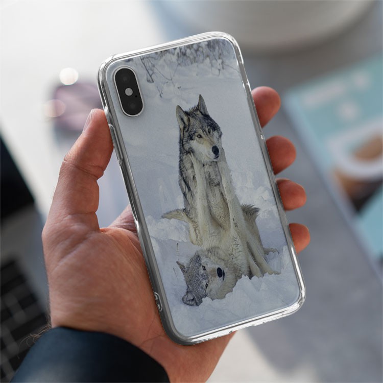 Ốp Lưng trong suốt đẹp ốp lưng chó sói hình mẹ con sói trong tuyết trắng dành cho Iphone 5 đến 12 promax WOL20210005
