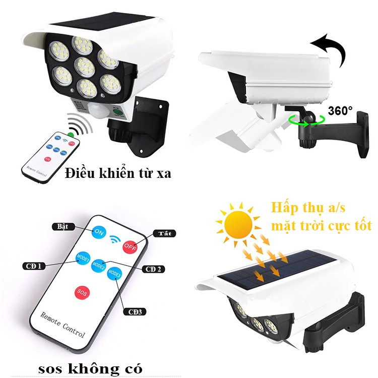 Đèn led năng lượng mặt trời giả camera chống trộm cảm biến chuyển động cảm ứng tự động bật tắt chống nước có điều khiển