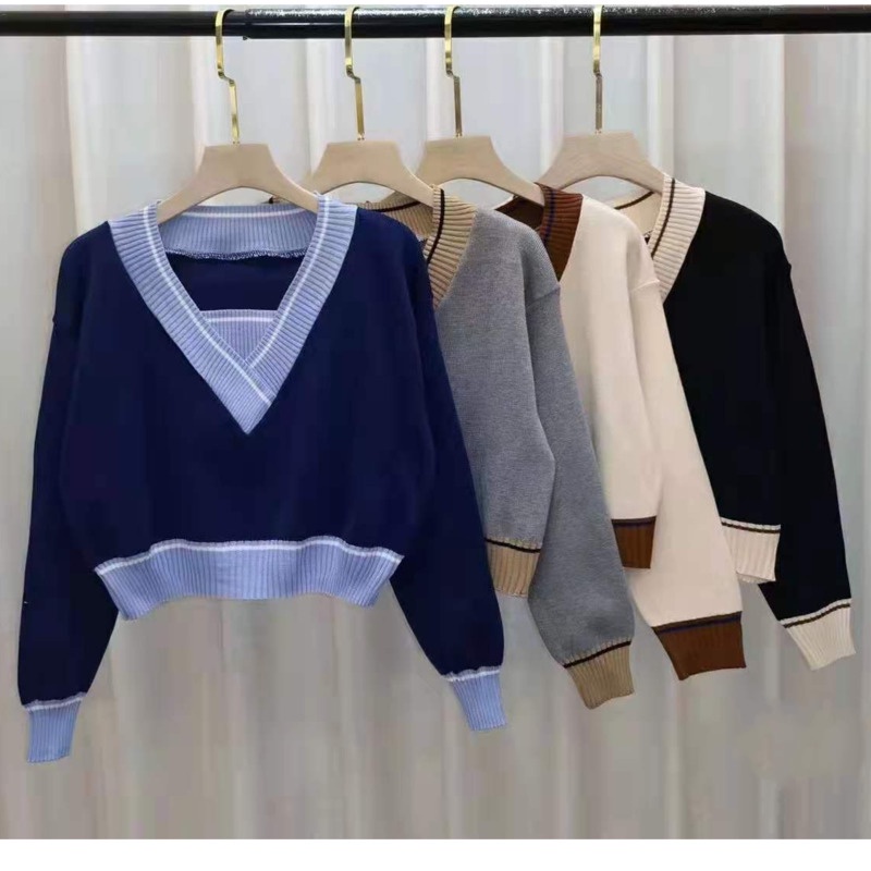 Áo len tay dài cổ chữ v phong cách hàn quốc