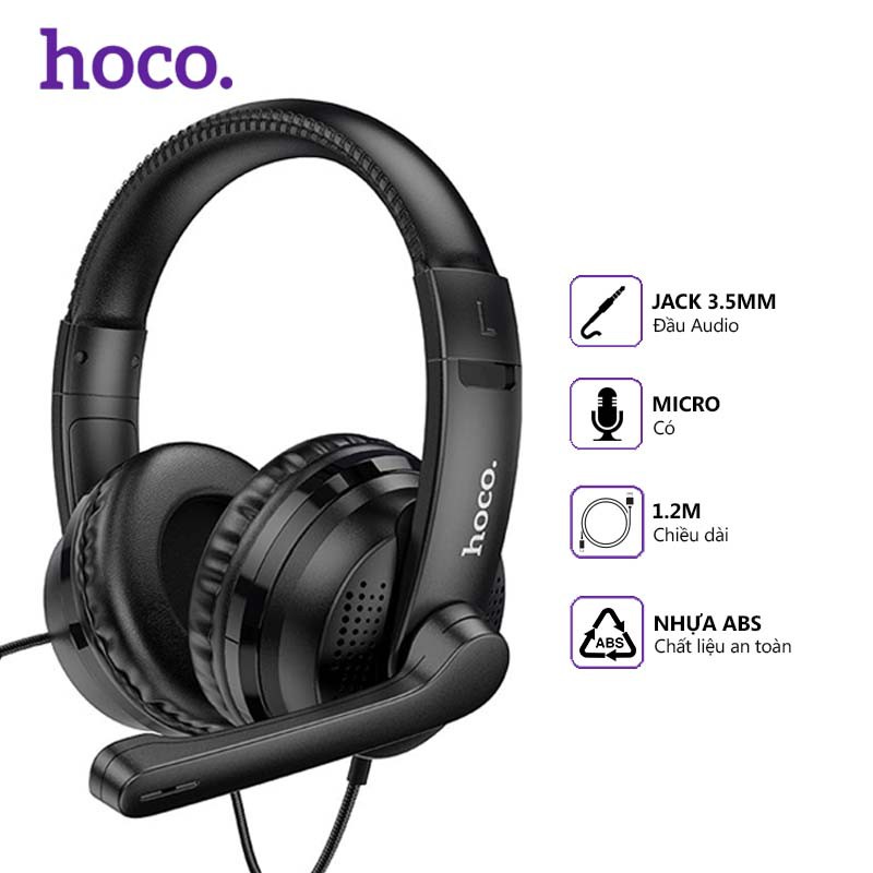 Headphone chơi game có dây Hoco W103 Jack 3.5mm, dài 1.2m, tương thích nhiều thiết bị