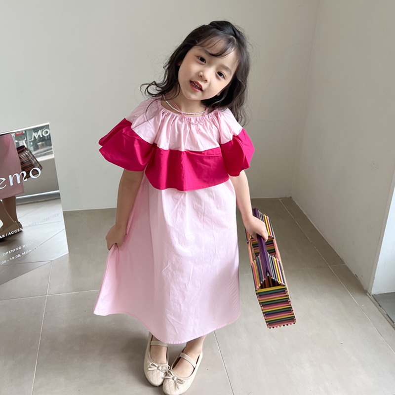 Đầm Công Chúa Không Tay Màu Trơn Nhấn Eo Thời Trang Mùa Hè Hàn Quốc Cho Bé Gái