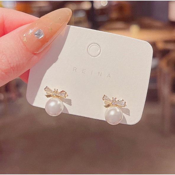 Bông tai nơ ngọc trai phong cách Hàn Quốc siêu xinh shop Phụ Kiện Tiên Tiên