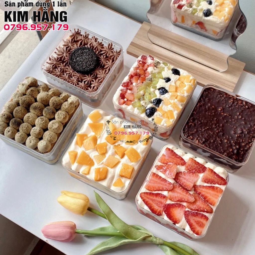 Set 20 hộp mica vuông đựng bánh Mousse , bánh Tiramisu