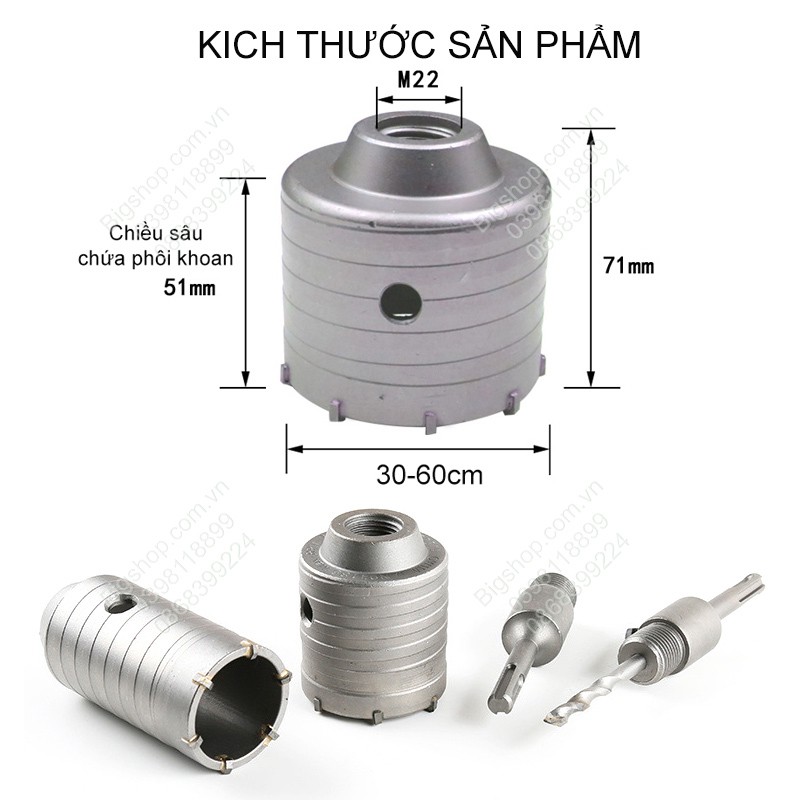 ( Kho hàng Hà Nội) mũi khoan khoét lỗ tường bê tông, tường gạch, cán dài 20cm, tùy chọn theo phụ kiện