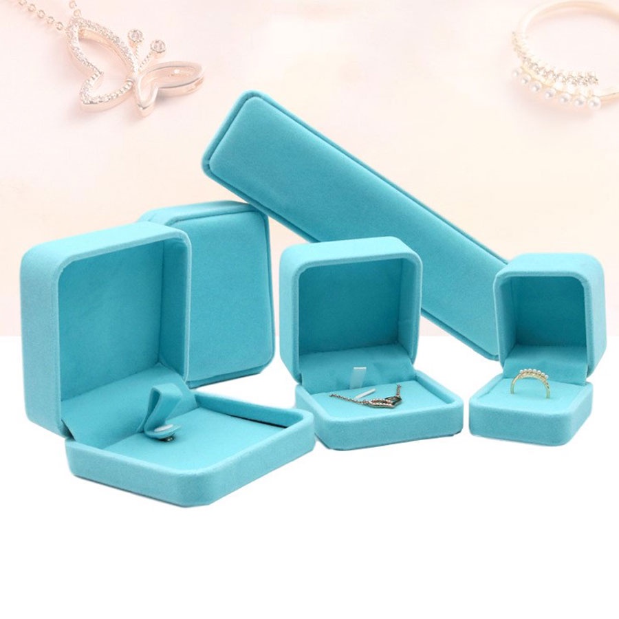 [H4NF-Giá xưởng] Bộ 5 hộp Vòng tay cổ mặt dây nhẫn bông tai đựng trang sức bọc nhung cao cấp kiểu nắp gập bo tròn cạnh