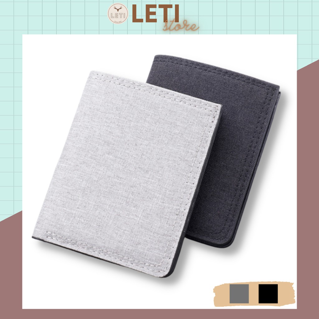 Ví vải canvas nam nữ dáng đứng LETI VI09, bóp tiền thẻ nhỏ gọn tiện dụng màu cơ bản đơn giản chất liệu vải cao cấp