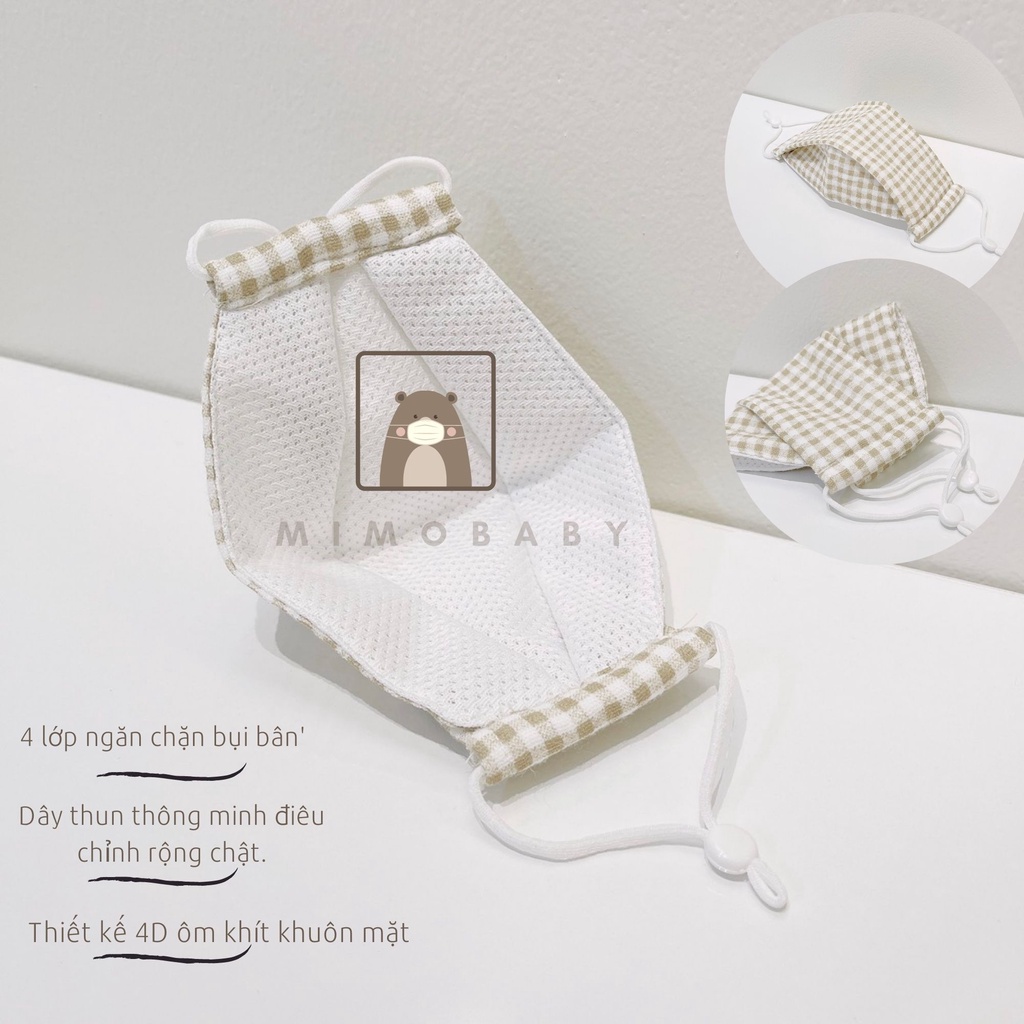 Khẩu trang 4d xô muslin mềm mại có dây điều chỉnh tiện dụng cho bé Mimo Baby M03