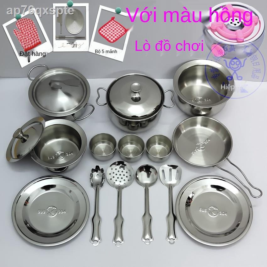 ◇◐◄Bộ đồ chơi nhà bếp mini nấu ăn, ăn thật, dùng nhỏ, vui trẻ em, inox 304