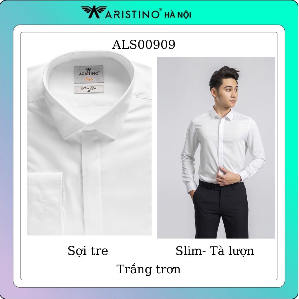 Áo sơ mi nam dài tay trắng tinh ARISTINO tà lượn giấu cúc tinh tế  slim ALS00909