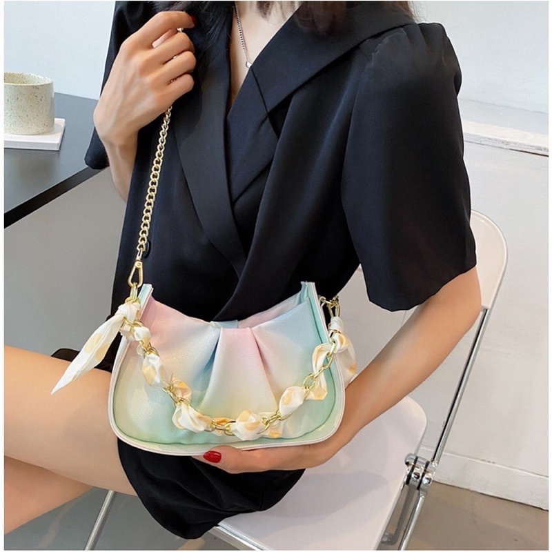 Túi kẹp nách đeo chéo thời trang hàn quốc xích pha khăn Zuliashop8386