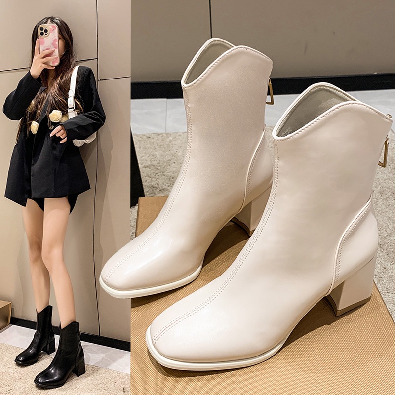 Giày Bốt Cao Gót Mũi Vuông Thời Trang Cho Nữ