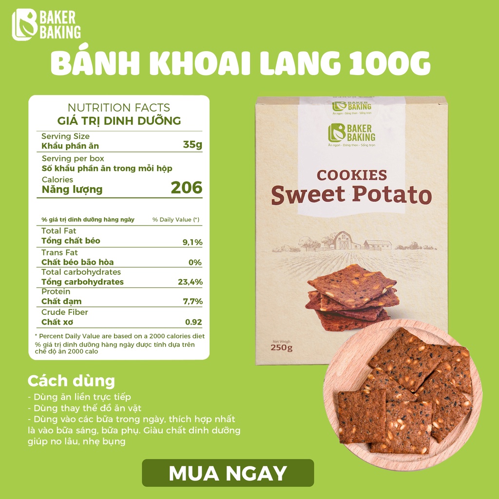 Bánh Khoai Lang dinh dưỡng Baker Baking - Eat clean ăn kiêng Healthy 100g thumbnail
