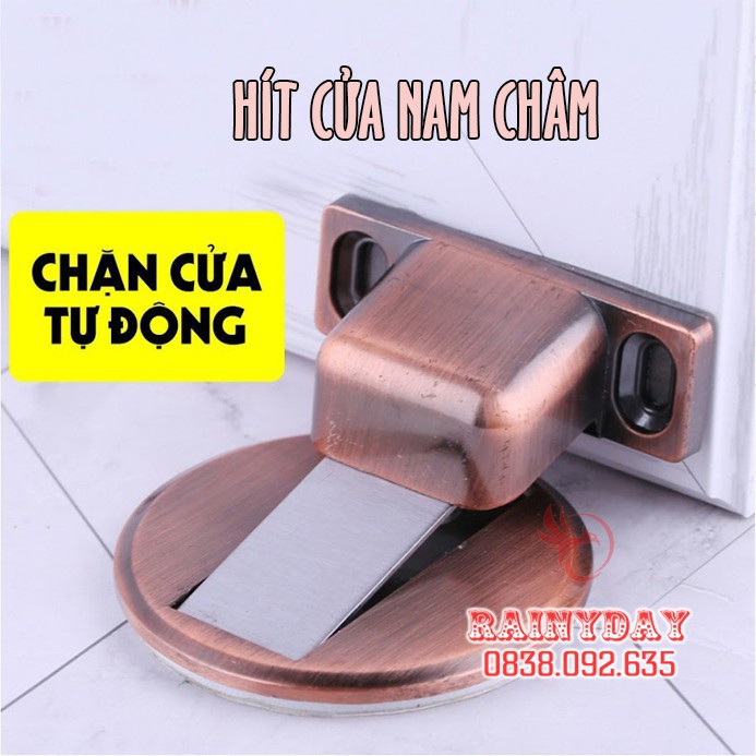 Bộ chặn hít cửa nam châm thông minh chống va đập inox 304 đế mỏng dán sàn như vô hình kèm 3M ốc vít. Axin