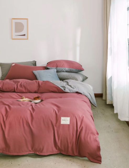 Bộ Chăn Ga Gối Cotton Tici Đũi Cao Cấp Hồng Đậm