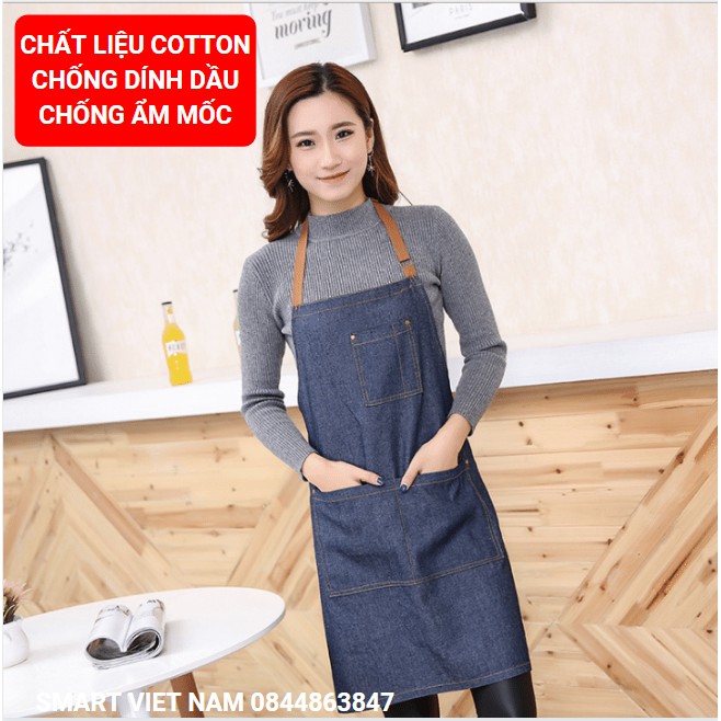 Tạp dề làm bếp chất liệu cotton chống dính dầu, chống ẩm mốc phiên bản hàn quốc