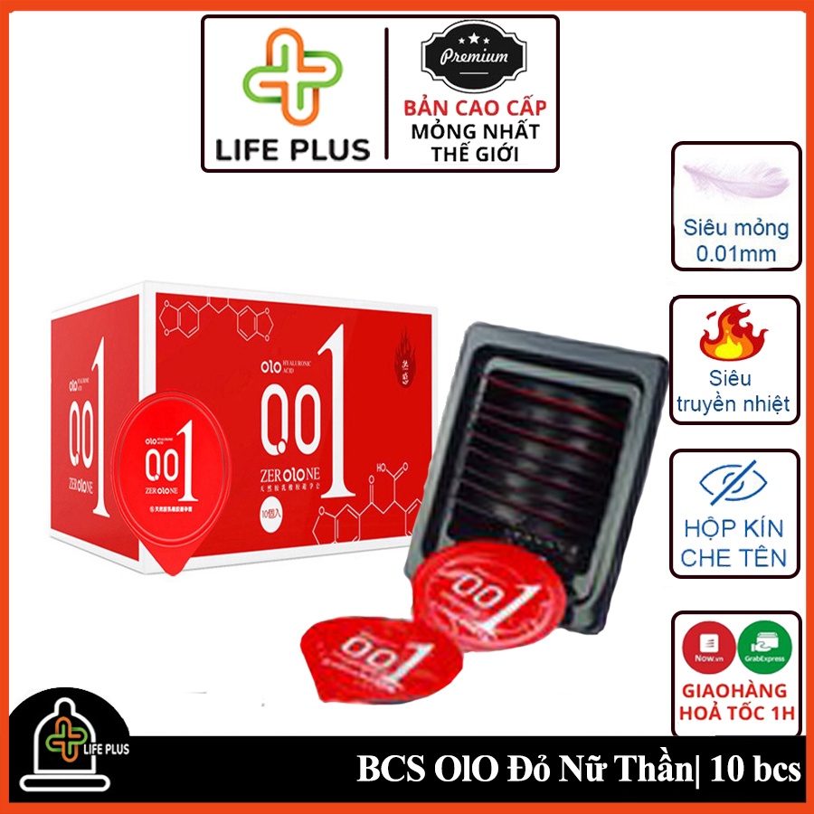 Bao Cao Su Siêu Mỏng OLO Đỏ Nữ Thần Tăng Thời Gian QH, Nhiều Gel, Hộp 10 bcs - Tặng Bao Cao Su LP01 - Life Plus Store