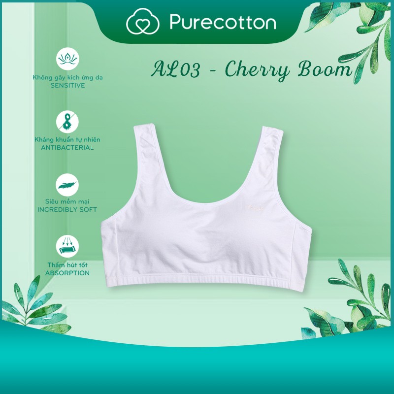 Áo lót học sinh Purecotton cho bé gái mới lớn chất liệu cotton cao cấp kiểu dáng chui đầu có đệm mỏng PC009