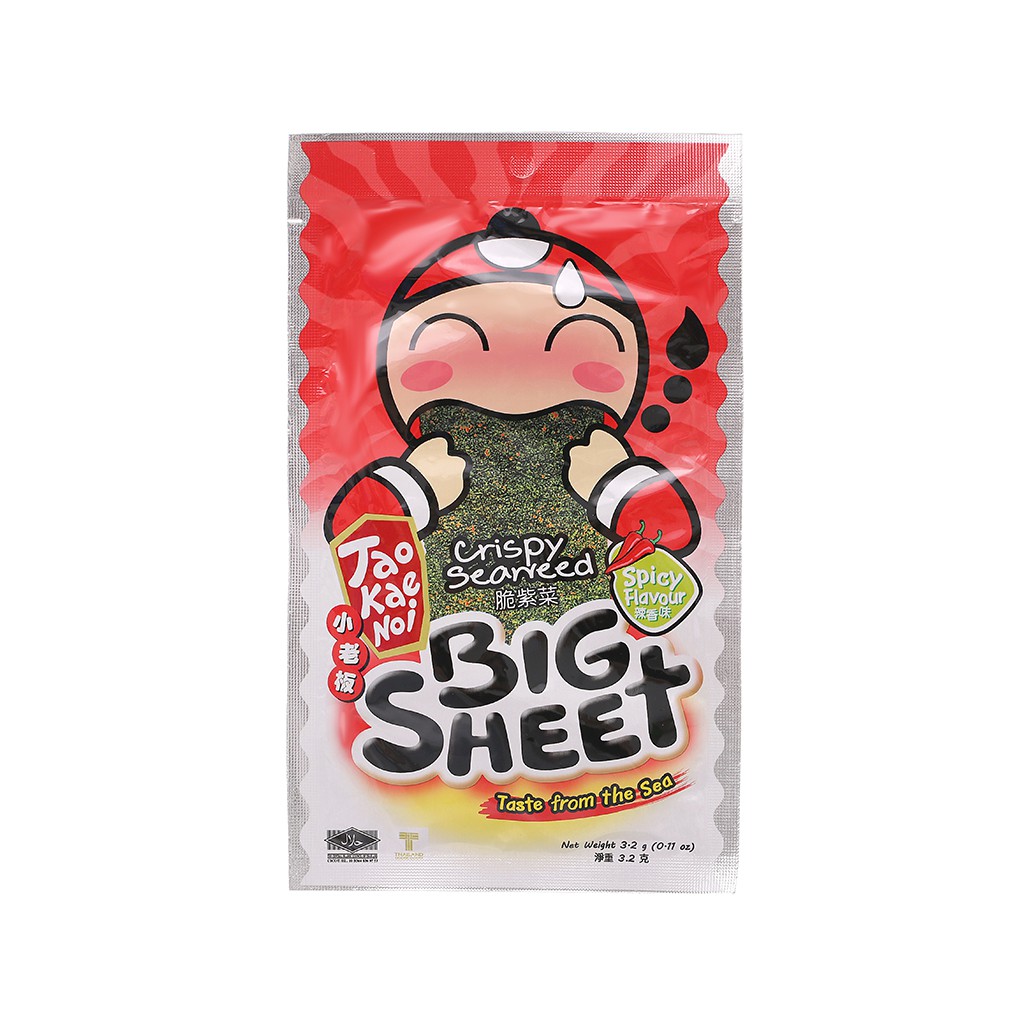 Snack rong biển giòn vị cay Tao Kae Noi Big Sheet gói 3.2g