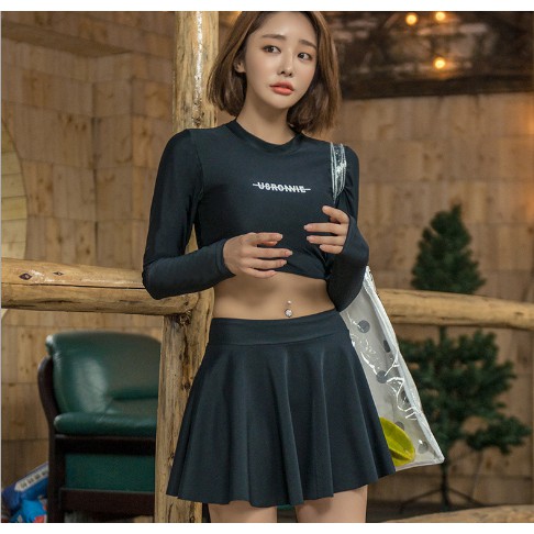 [Có sẵn] Đồ Bơi Nữ Dài Tay - Nữ Đen Váy Phối Quần Dài | BigBuy360 - bigbuy360.vn
