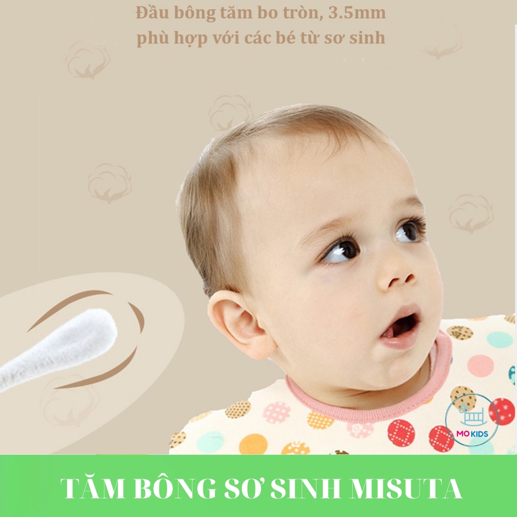 Tăm bông sơ sinh, Tăm bông trẻ em chuyên dụng hộp 200 que Misuta cao cấp - MOKIDS