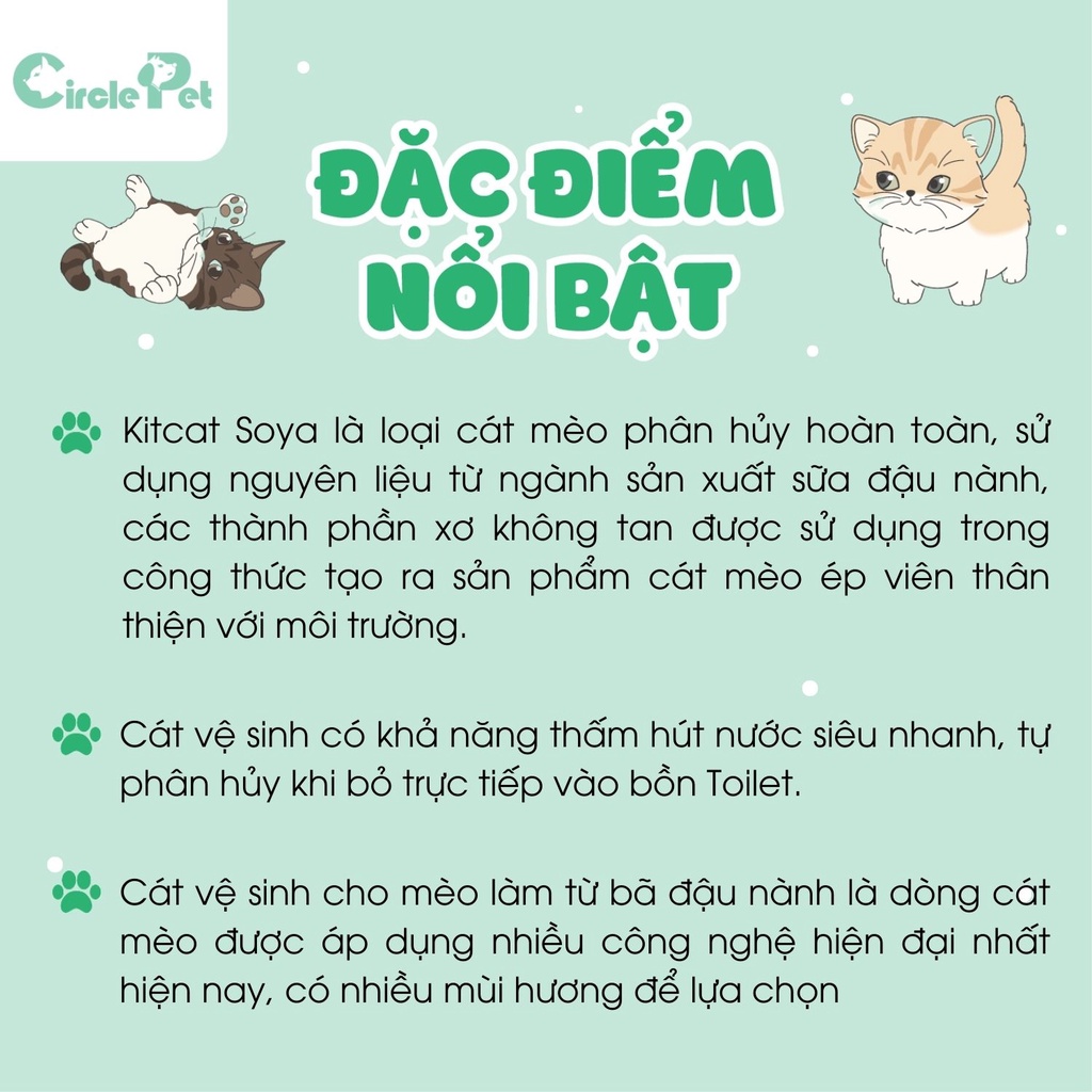 Cát Đậu Nành Vệ Sinh Cho Mèo Kitcat Soya Clump Hạt To Khử Mùi Nhiều Hương Thơm Bịch 7L - Circle Pet