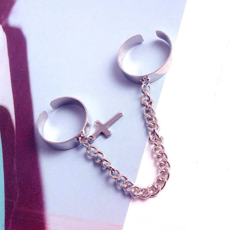 Nhẫn Hình Chữ Thập Phối Dây Xích Phong Cách Hip Hop Thời Trang Cho Nam Và Nữ