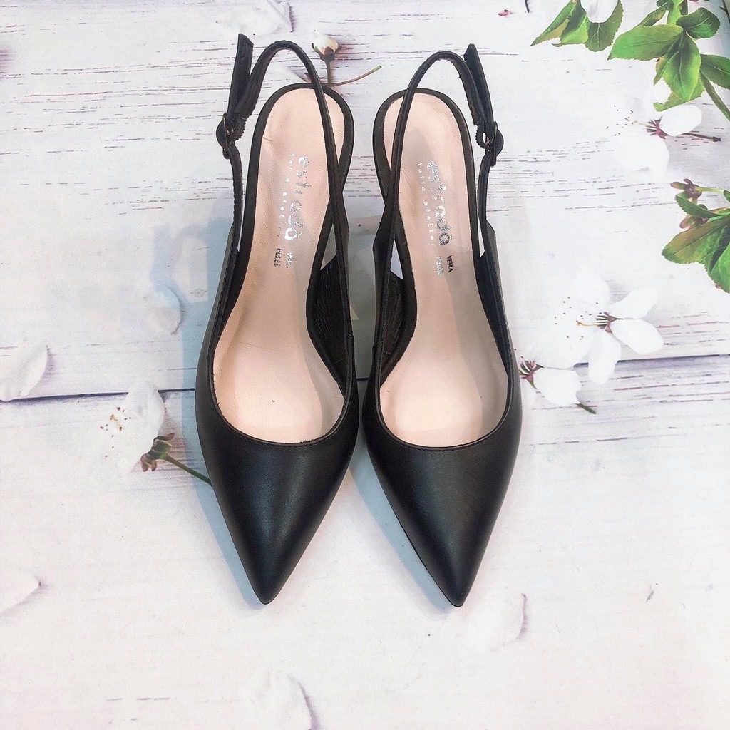 Giầy Hở Gót Mũi Nhọn Da Thật VNXK