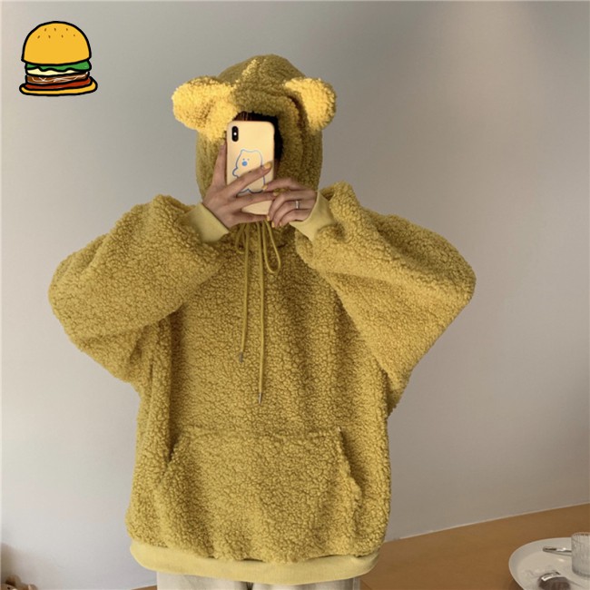 Áo Hoodie Tay Dài Dáng Rộng Có Tai Gấu Trang Trí Cho Nữ