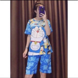 Đồ bộ hoạt hình mặc nhà tay cộc , Bộ thun Quảng Châu tay ngắn quần lửng hoạt hình mặc nhà dễ thương giá rẻ săn