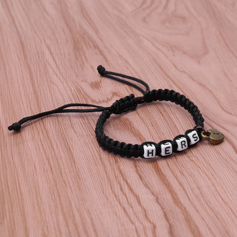 Bộ 2 Vòng Tay Mặt Hình Trụ Khắc Chữ HIS HERS Cho Cặp Đôi