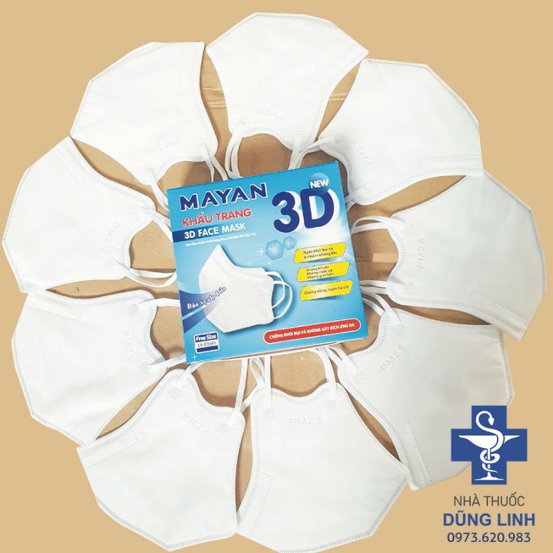 khẩu trang (mặt nạ) mayan 3D hộp 10 cái tái sử dụng nhiều lần cho trẻ em và người lớn