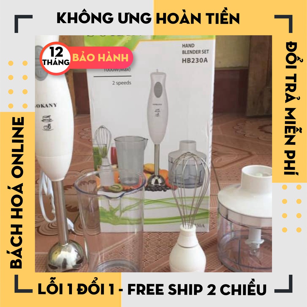 Máy xay cầm tay Sokany đa năng, máy xay thịt, cá, hoa quả, đánh trứng, đánh bột HB230A