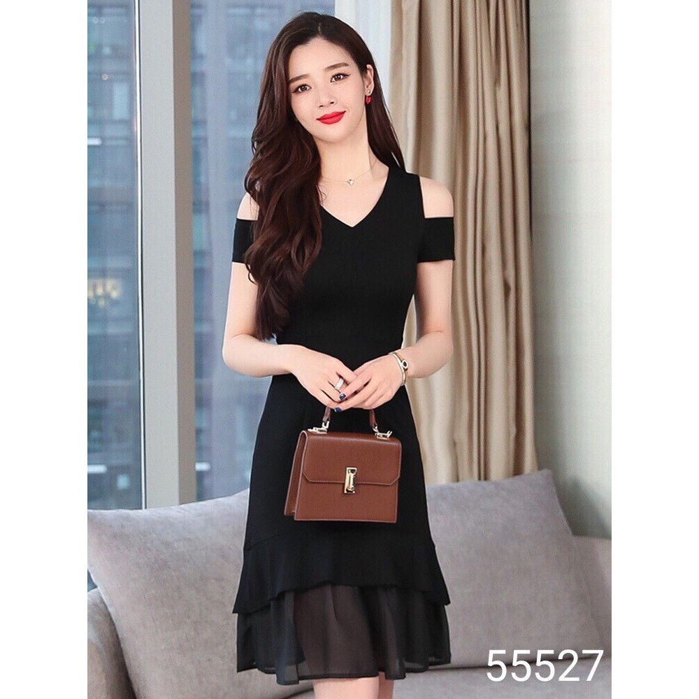 Đầm suông rớt vai phối lưới nhẹ nhàng nữ tính cho quý cô SG FASHION