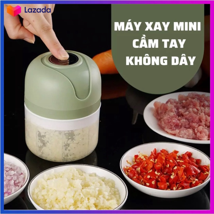 Máy Xay Tỏi, Ớt, Củ Quả, Thịt Cầm Tay Mini Đa Năng 250ML + Tặng Kèm Dây Sạc USB Mẫu mới 2022 ( MÀU XANH)