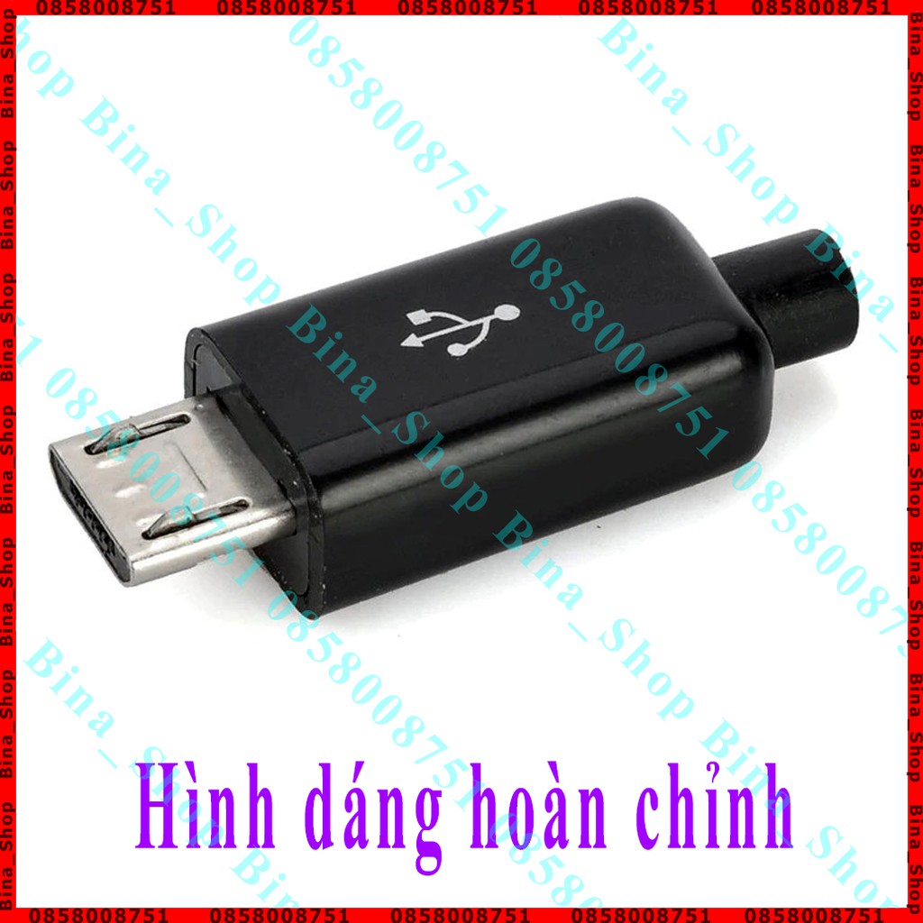 Đầu micro USB đực (3P+2P) kèm nắp nhựa (tự chọn)