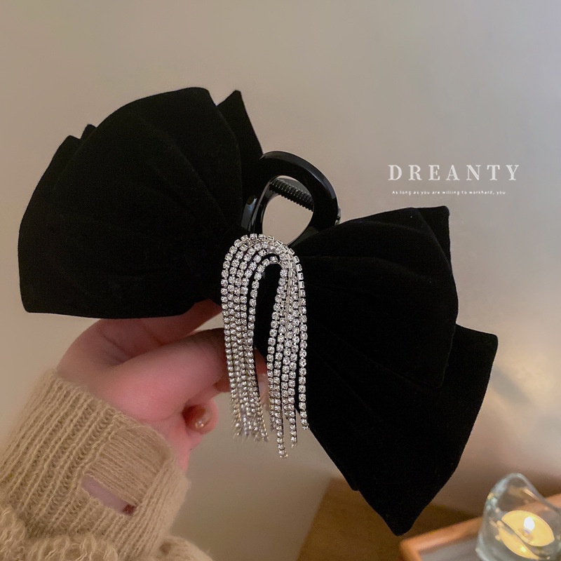 Kẹp Tóc Hình Nơ Đính Đá Phối Tua Rua Phong Cách Retro Thời Trang Cho Nữ