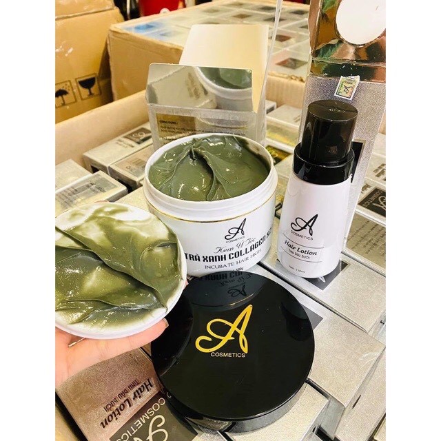 Combo Dưỡng Tóc A Cosmetics💕 Kem Ủ Tóc Trà Xanh Collagen + Xịt Tinh Dầu Bưởi ( chính hãng )